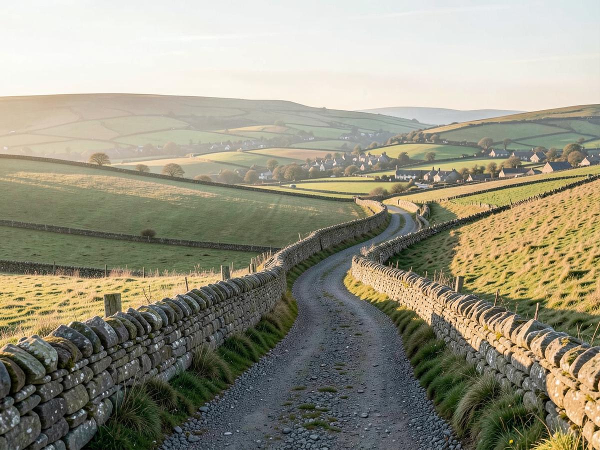Drystone walled lane winding through the North Yorkshire dales